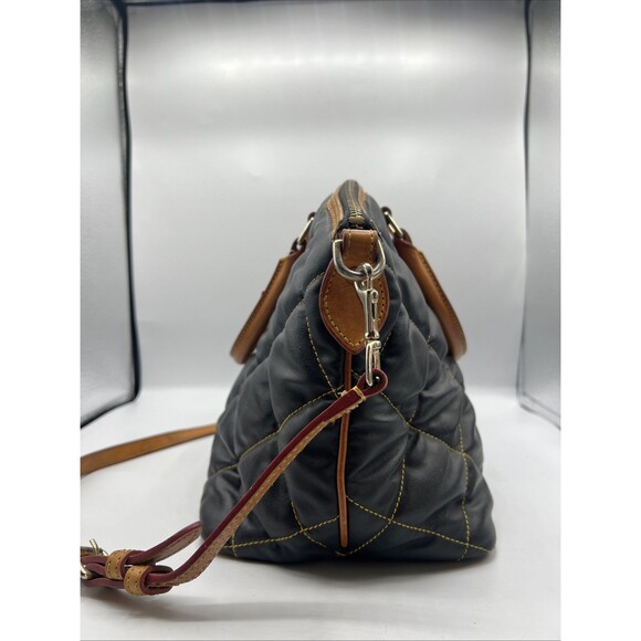 DOONEY and BOURKE Quilted Black Satchel Natural Leather & Fringe Pull - Picture 3 of 9